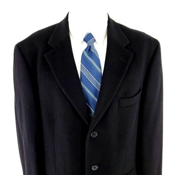 Oscar De La Renta Wool‎ Cashmere Nylon 3 Button Sport Coat 42R Black - Picture 1 of 10